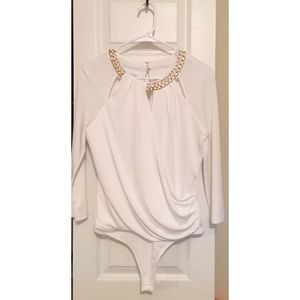 Bebe white with gold accents with bodysuit