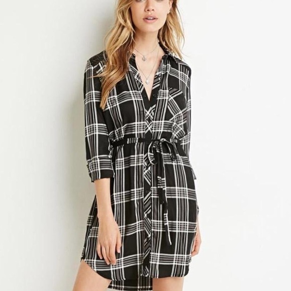 Forever 21 Belted Plaid Shirt Dress