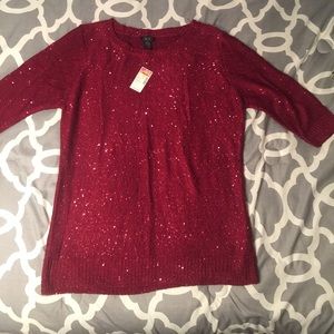 NWT DEB maroon sweater with pink sequins