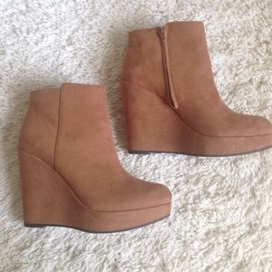 Faux Suede Tan Wedge Booties from Forever 21