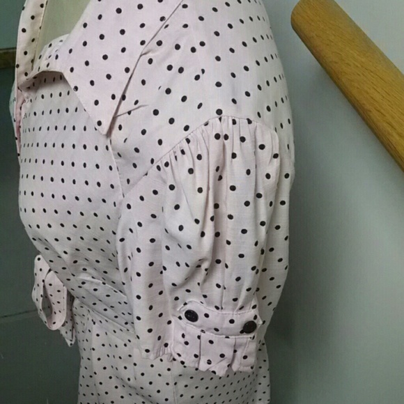 Retro Light Pink Polka Dotted Blouse with Tie Belt - Picture 2 of 4