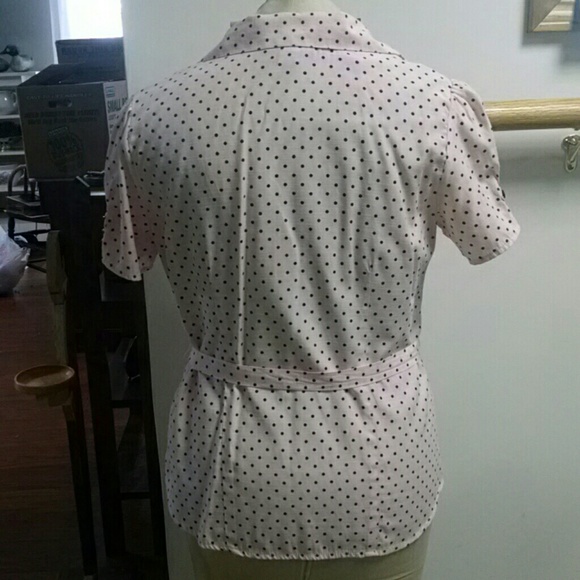Retro Light Pink Polka Dotted Blouse with Tie Belt - Picture 3 of 4