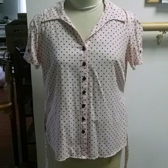 Retro Light Pink Polka Dotted Blouse with Tie Belt - Picture 4 of 4