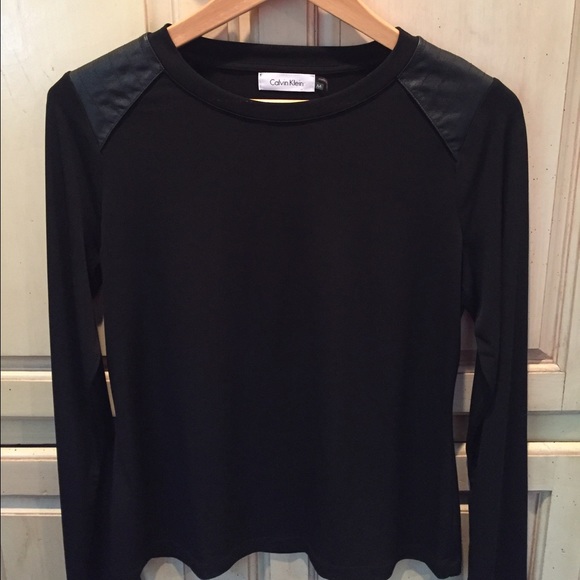 Calvin Klein Long Sleeve w/ Faux Leather Shoulder
