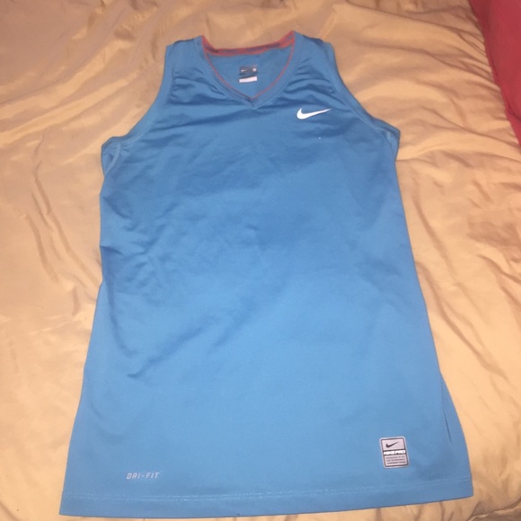 Nike pro tank light blue, orange on collar