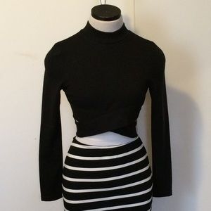 Black Long Sleeve Crop Top w/ cut outs