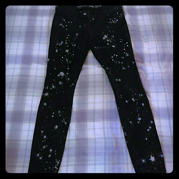 Black Acid Splotched Skinny Jeans w/ Stones