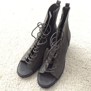 Open toed olive booties