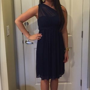 EUC David's Bridal Navy chiffon dress