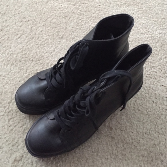 Black faux leather booties