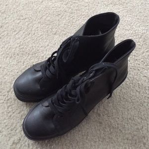 Black faux leather booties