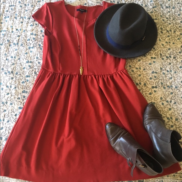 Burnt orange Madewell fit & flare dress