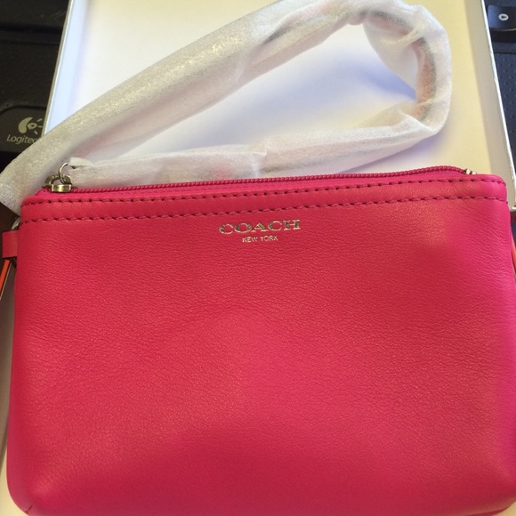 Brand new hot pink Coach Leather Wristlet NWT