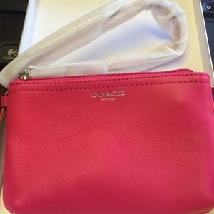 Brand new hot pink Coach Leather Wristlet NWT
