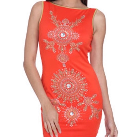 Beautiful gold embellished/coral body con 👑