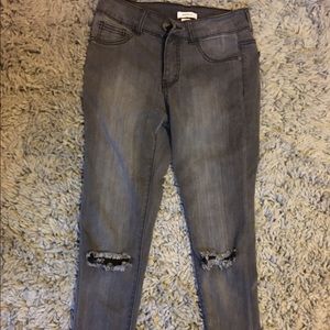 Gray Ripped Knee Skinny Jeans