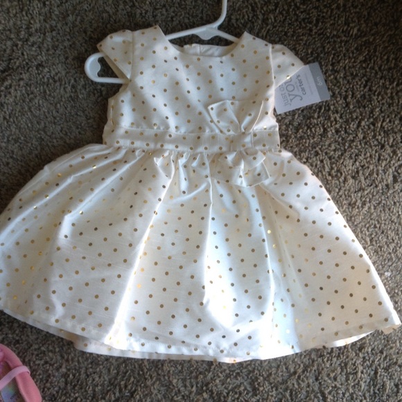 Carter's Other - Cream dress with gold polka dots