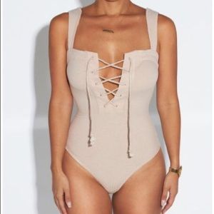 Gorgeous Ribbed Lace Up Bodysuit from JLUXLABLE