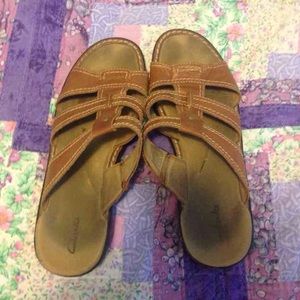 Clarks Leather Slide Sandals