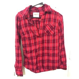 Red plaid snap button down shirt