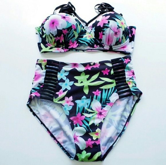 Two piece plus size high waist swim suit - Picture 2 of 4