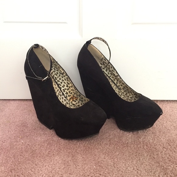 black wedges with ankle strap