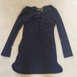 Black lace up back dress