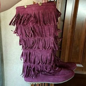 5 layer Maroon / Burgundy fringe boots