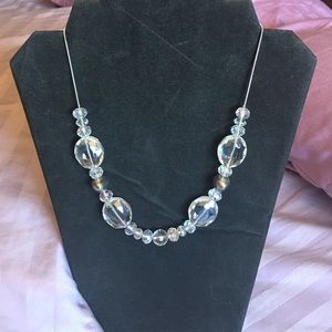 Glass crystal beaded necklace with silver chain