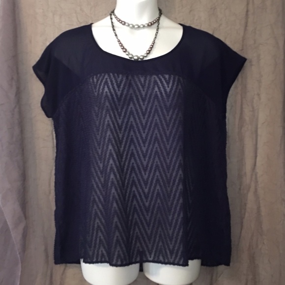 Eyelash couture Tops - NWOT. Navy sheer blouse.