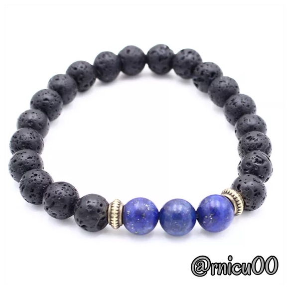 Boutique Jewelry - Natural Black Lava Stone Lapis Lazuli Bracelet!