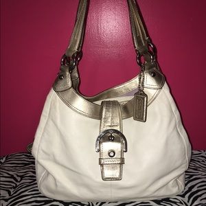 Authentic Coach leather carryall. White and gold.