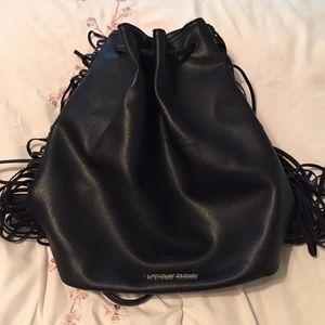 Black Leather Fringe Back Pack