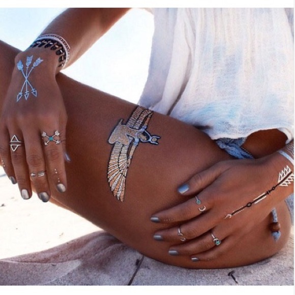 6 Pcs Silver Tone Turquoise Midi Ring Set - Picture 3 of 3