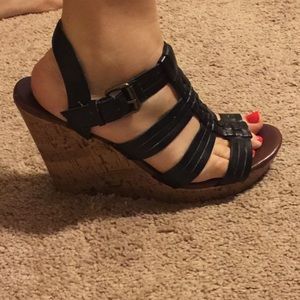 Black wedge sandals size 9