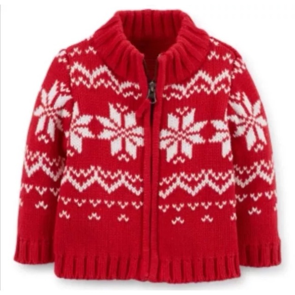 NWT Carter's Fair Isle Cardigan Sweater Red 3M - Picture 1 of 4