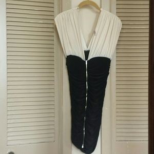 Cream & Black Zip Front Dress