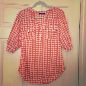 Coral/Red Houndstooth Blouse