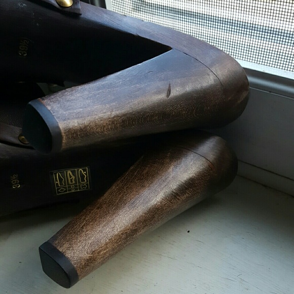 Miu Miu boho wood heel gold stud mule clog slides - Picture 3 of 4