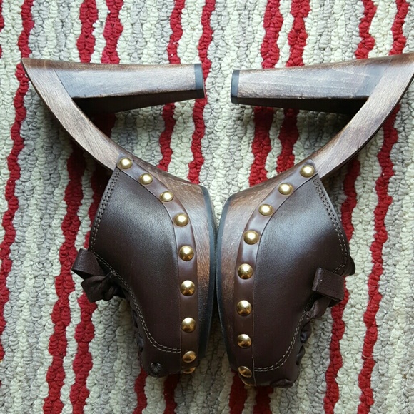 Miu Miu boho wood heel gold stud mule clog slides - Picture 4 of 4