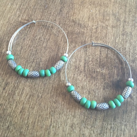 Alex & Ani Green/Silver Beaded Earrings