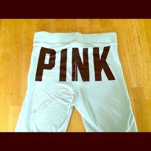 PINK light blue leggings w/ white palmtree pattern