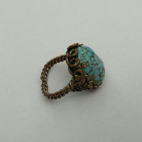 Vintage  Jewelry - Vtg glass and brass ring