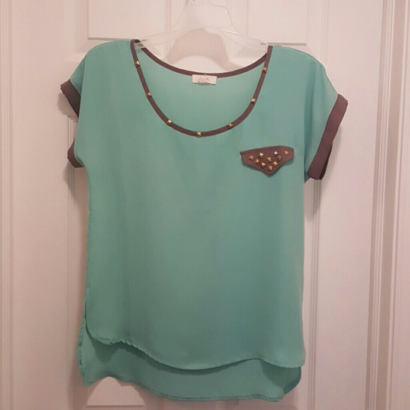 Francesca's  Turquoise and grey studded  shirt