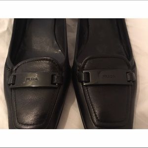 Prada Leather Kitten Heel Loafers