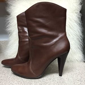 Brown Leather Mid-Booties