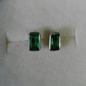 Silver emerald stud earrings