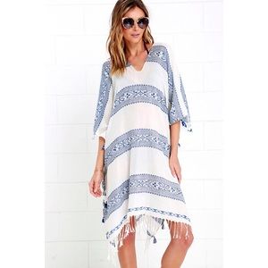 SWIFT MOVEMENTS BLUE AND IVORY KAFTAN COVER-UP