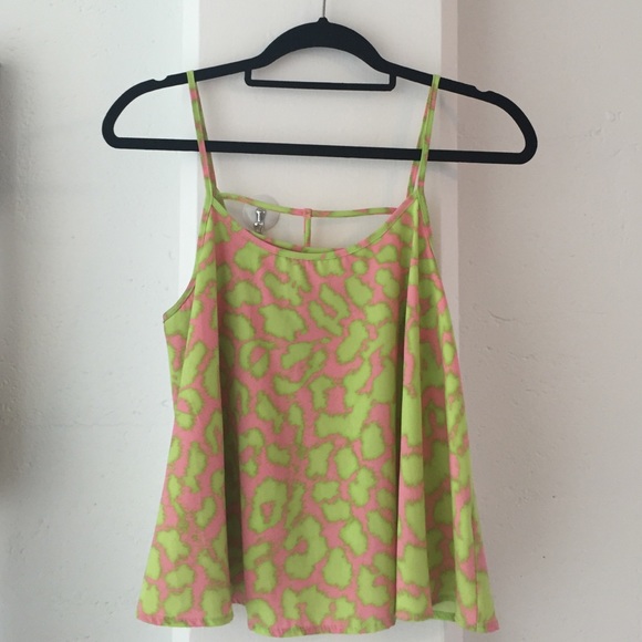 Neon green/pink print spaghetti strap - Picture 1 of 3
