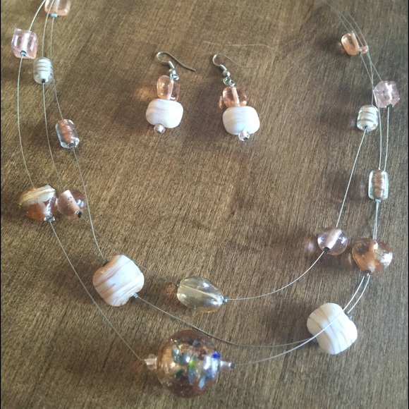 Handmade Beaded Necklace and Earrings - Picture 2 of 3